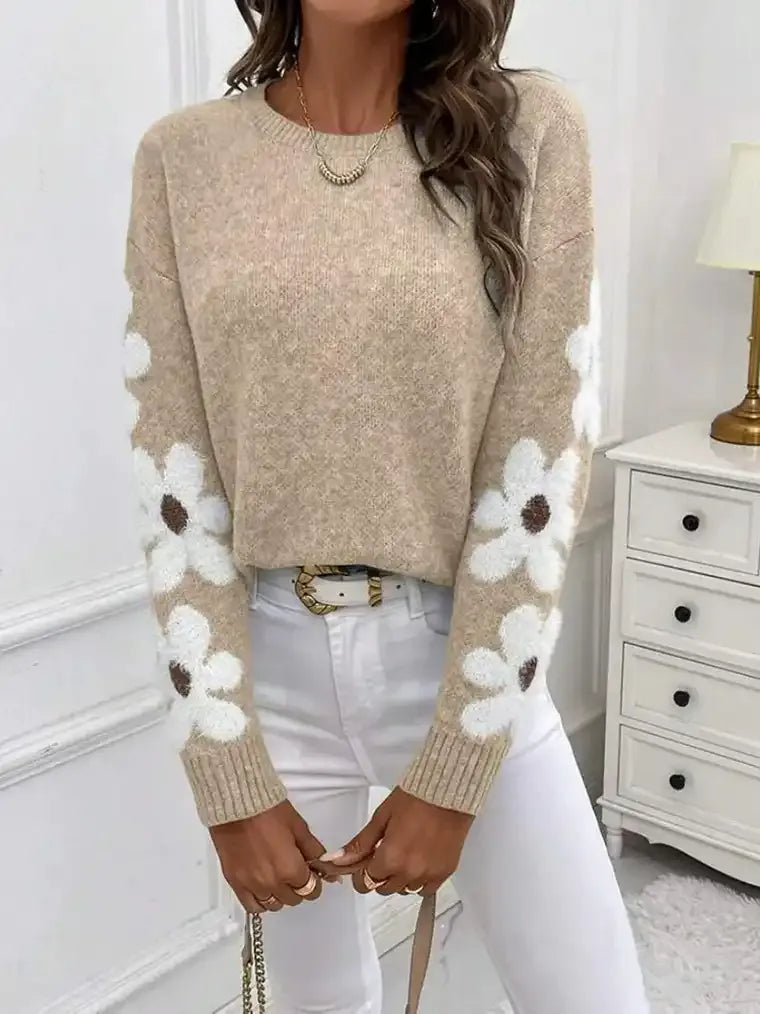 Women's Floral Sleeve Knit Sweater