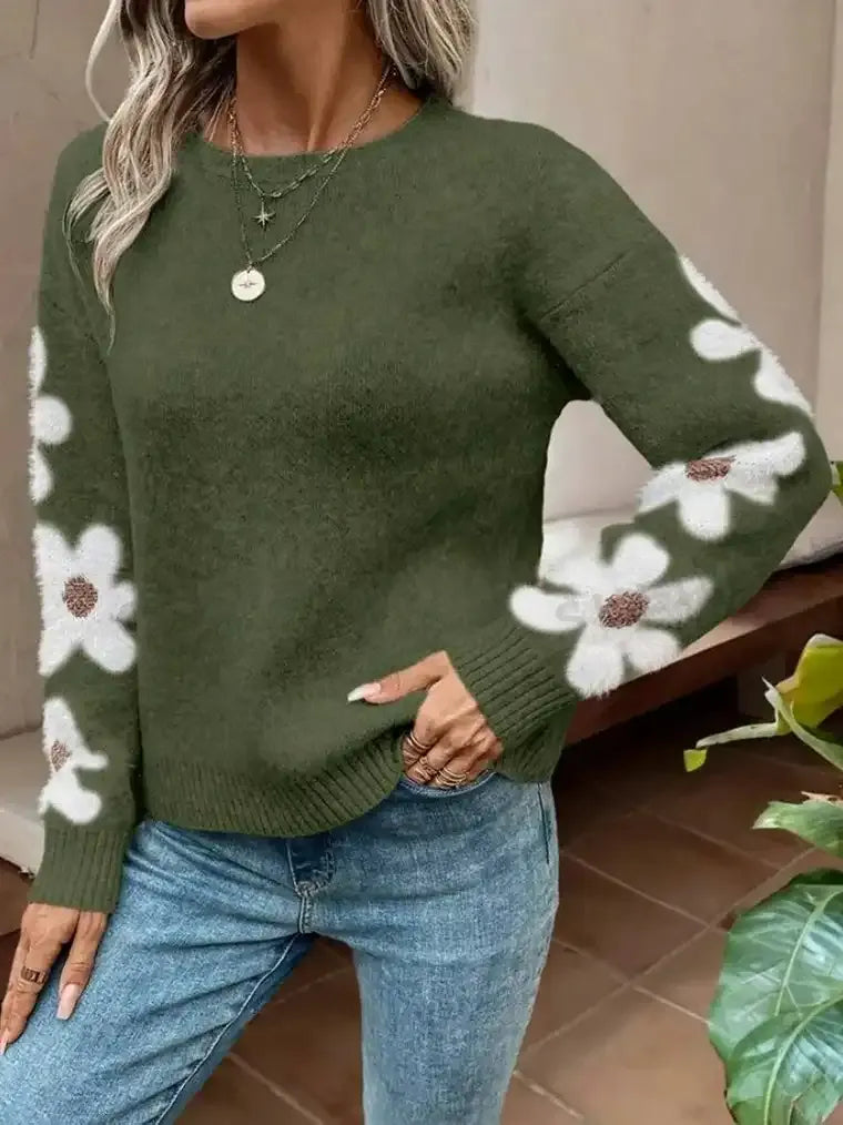 Women's Floral Sleeve Knit Sweater