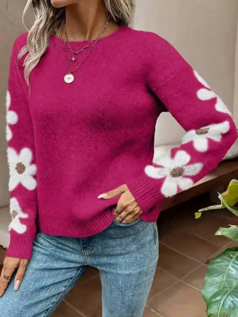 Women's Floral Sleeve Knit Sweater