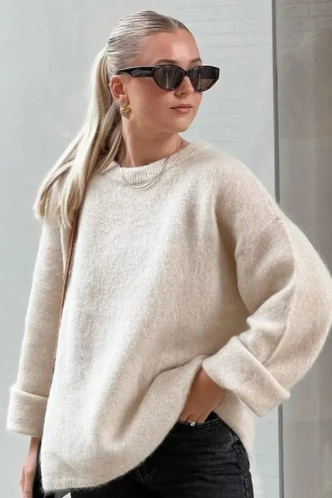 Women's Fuzzy Oversized Crew Neck Sweater