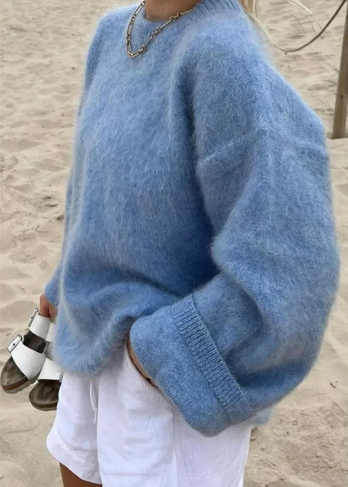 Women's Fuzzy Oversized Crew Neck Sweater