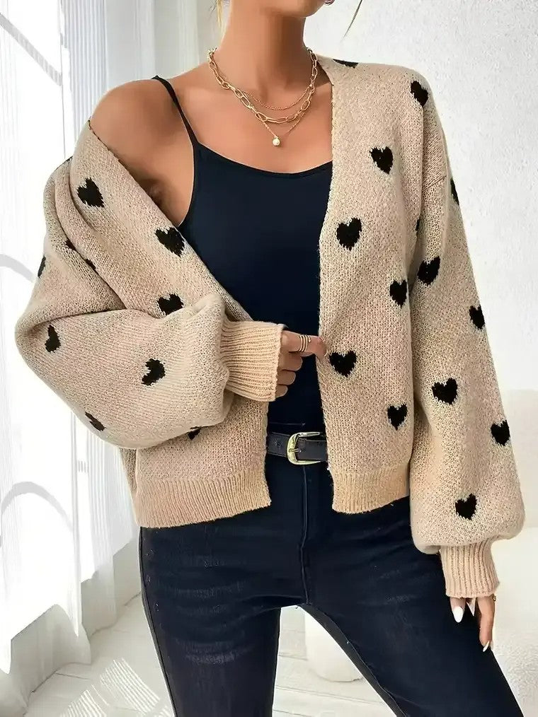 Women's Heart Pattern V-neck Cardigan
