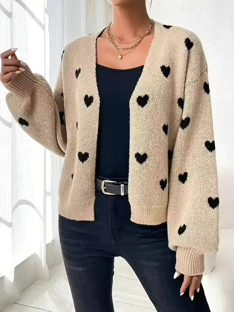 Women's Heart Pattern V-neck Cardigan