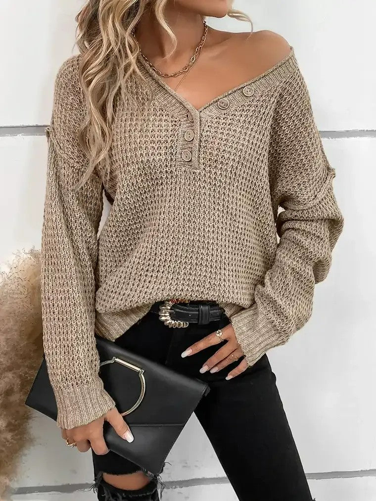 Women's Henley Neck Sweater