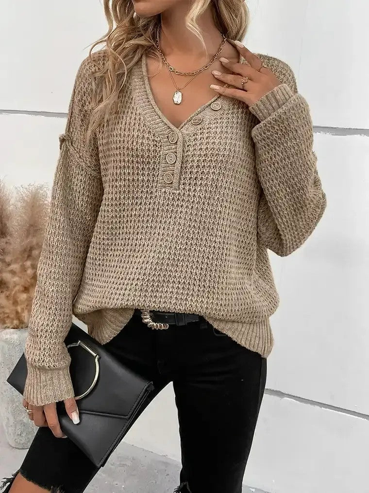 Women's Henley Neck Sweater