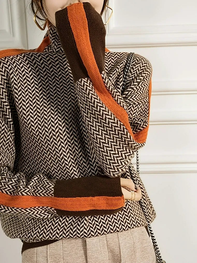 Women's Herringbone Turtleneck Sweater
