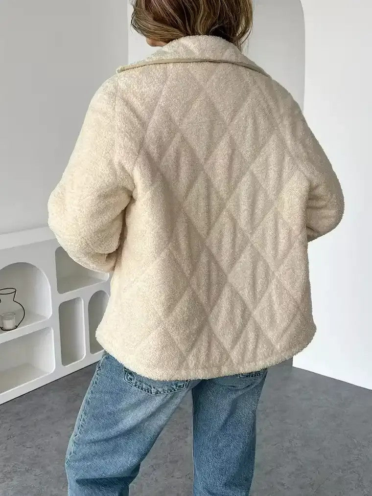 Women's High-Collar Teddy Jacket with Flap Pockets