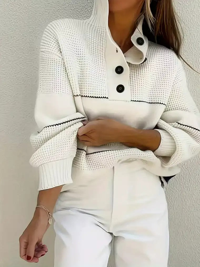 Women's High-Collar Waffle Knit Sweater