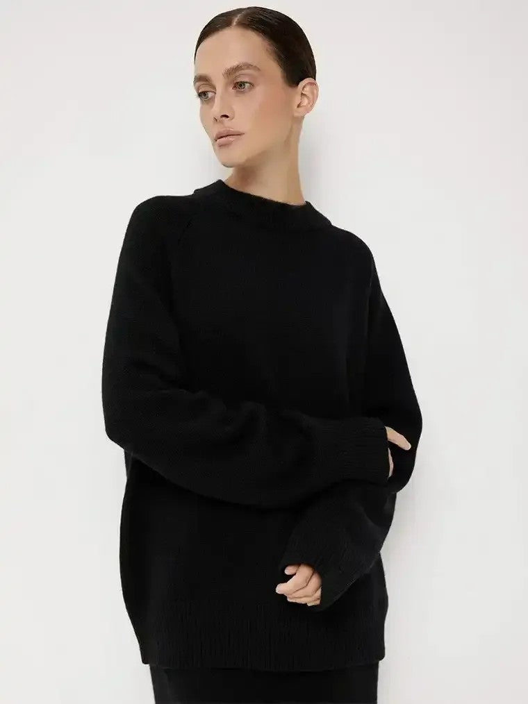 Women's High Crewneck Sweater with Raglan Sleeves
