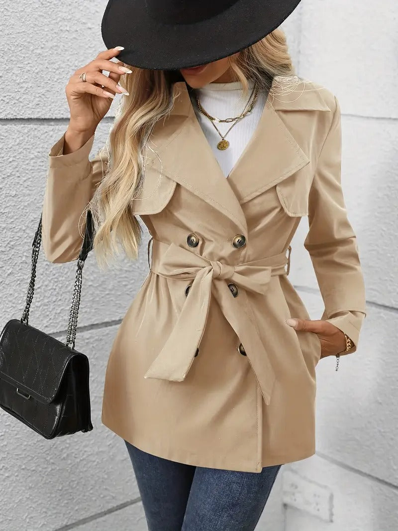 Women's Khaki Double-Breasted Trench Coat