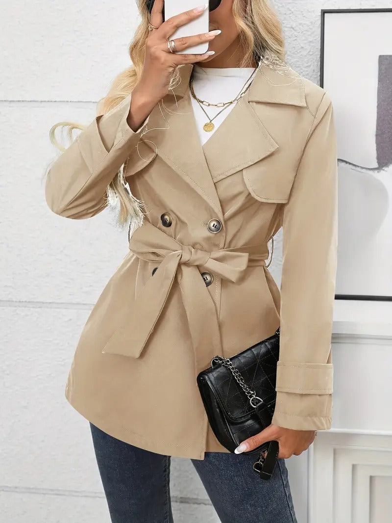 Women's Khaki Double-Breasted Trench Coat