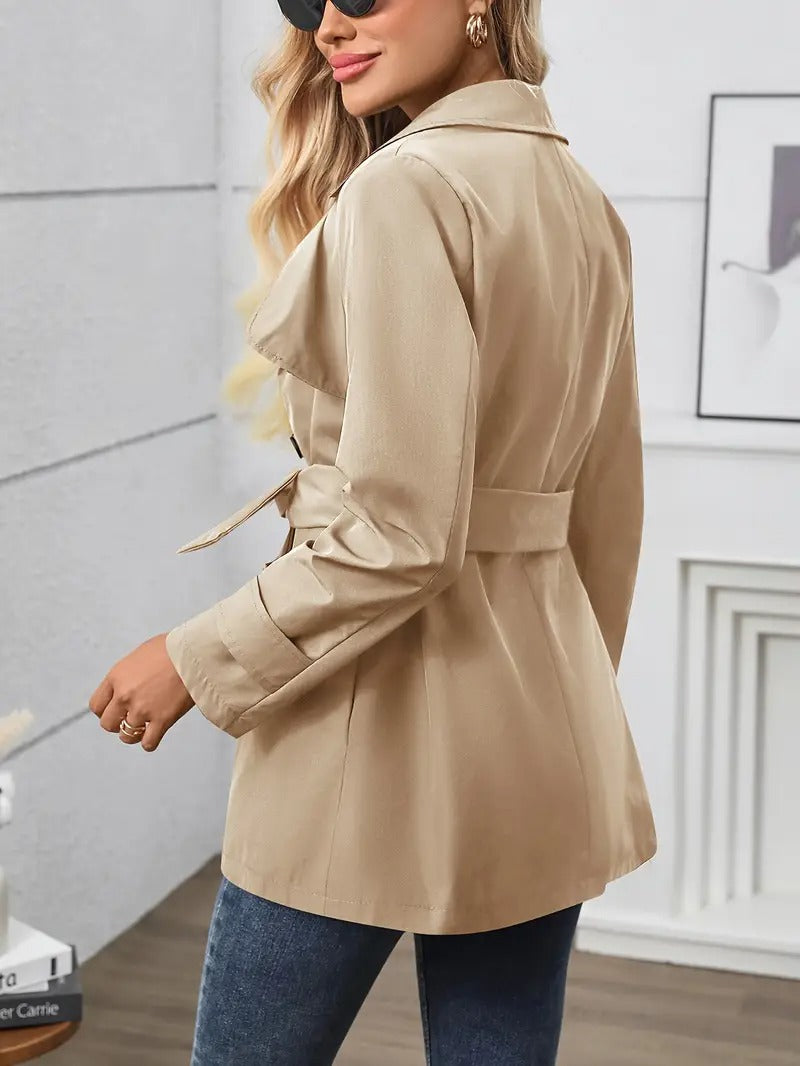 Women's Khaki Double-Breasted Trench Coat