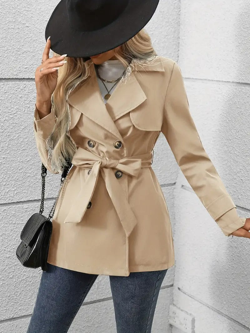 Women's Khaki Double-Breasted Trench Coat