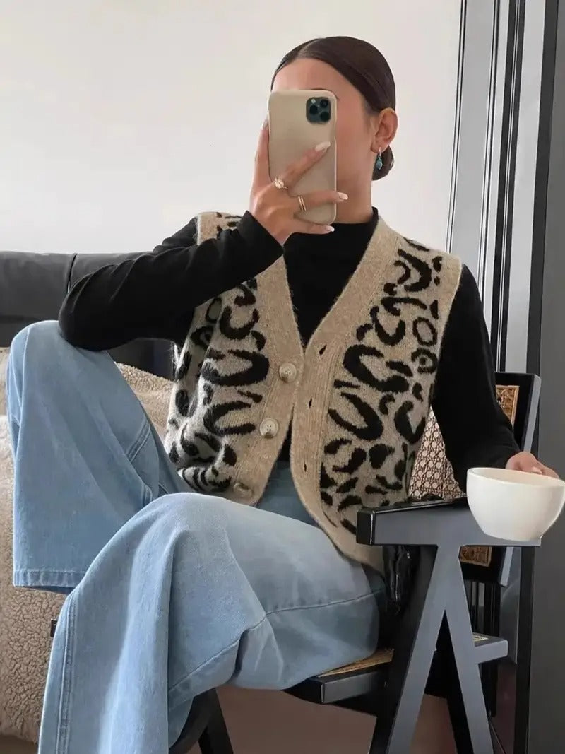 Women's Leopard Print Cardigan Vest