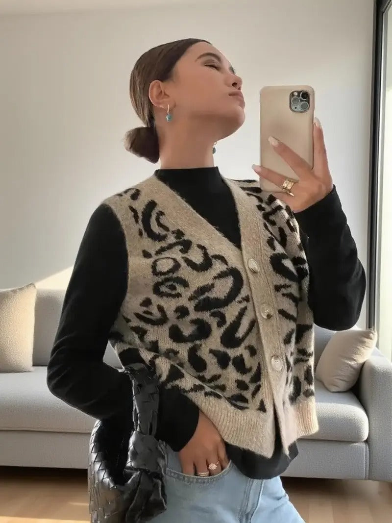 Women's Leopard Print Cardigan Vest