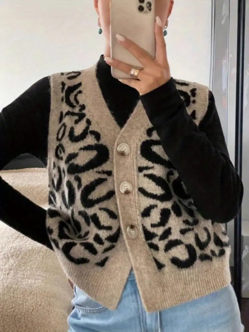 Women's Leopard Print Cardigan Vest