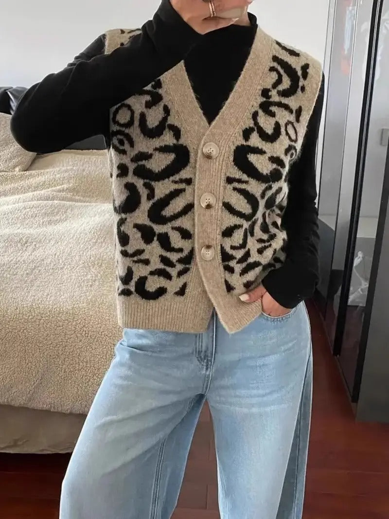 Women's Leopard Print Cardigan Vest
