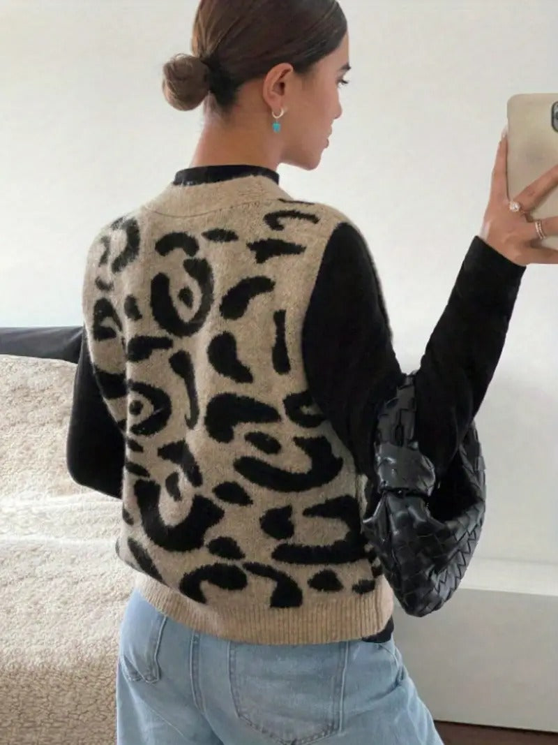 Women's Leopard Print Cardigan Vest