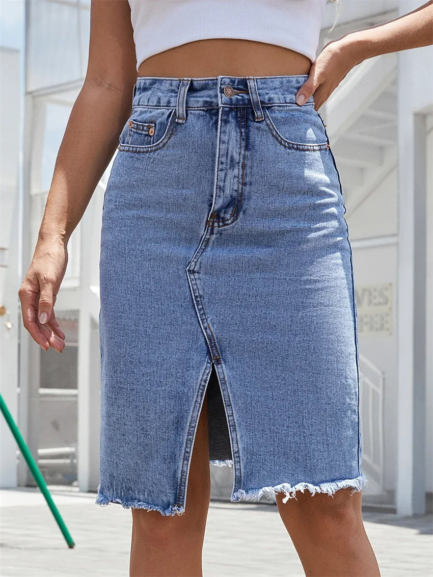 Women's Light Wash Blue Denim Skirt