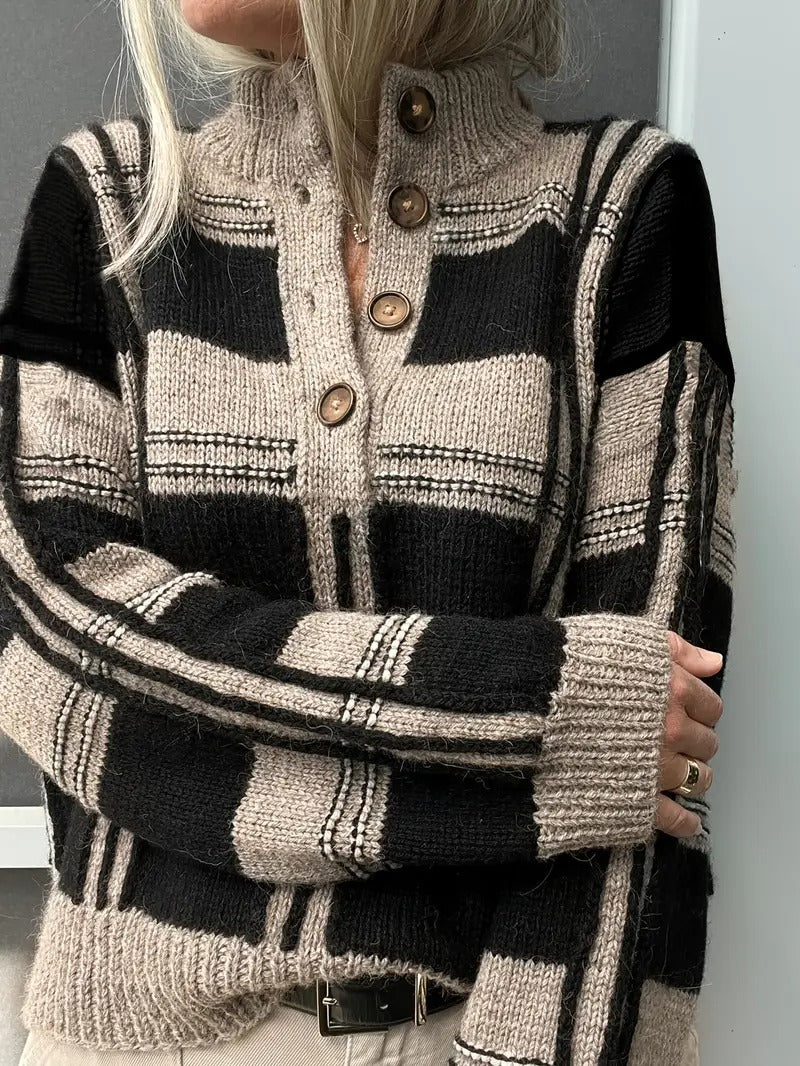 Women's Mock-Neck Button-Front Chunky Knit Sweater