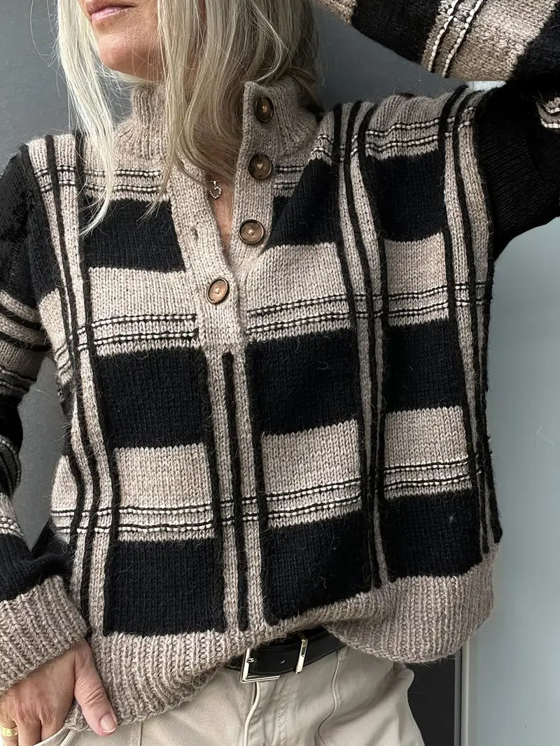 Women's Mock-Neck Button-Front Chunky Knit Sweater