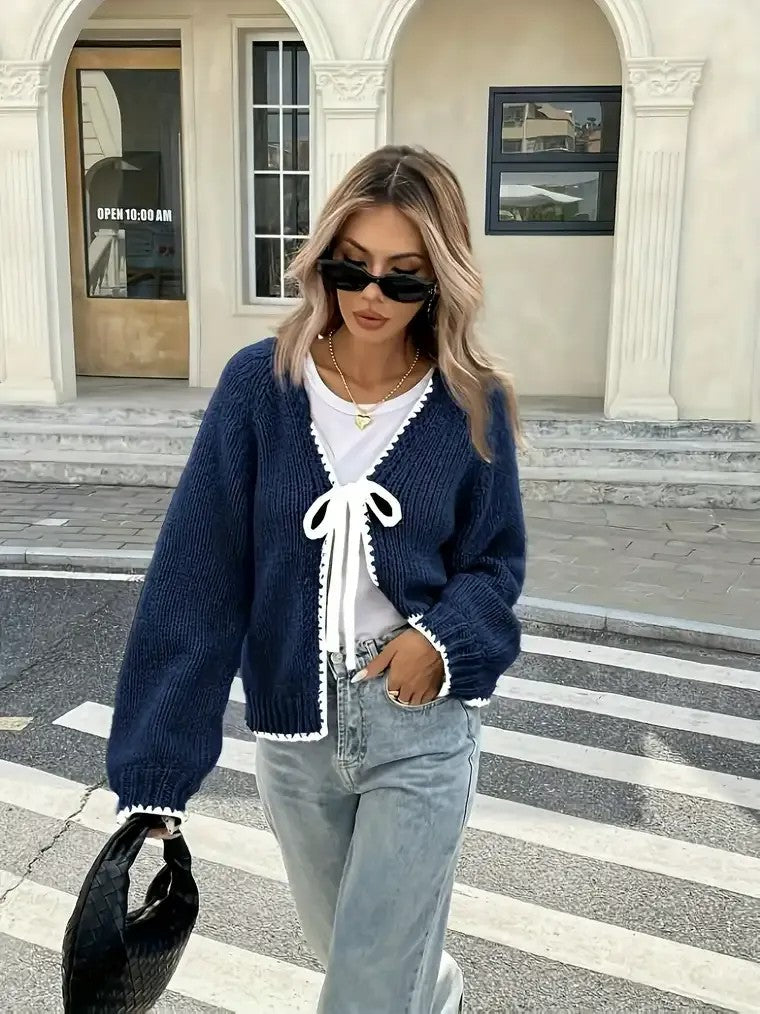 Women's Navy Blue V-neck Cardigan