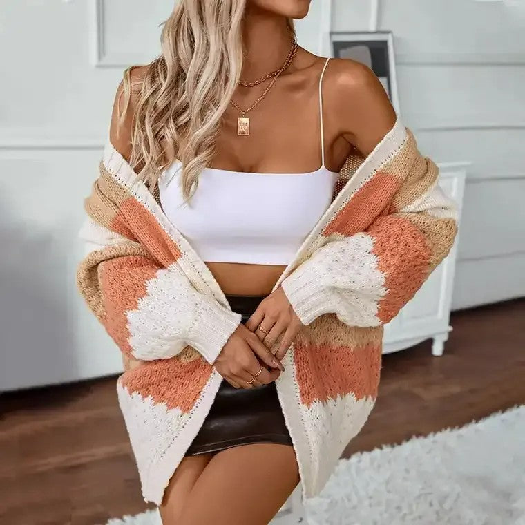 Women's Open-Front Colour-Block Cardigan