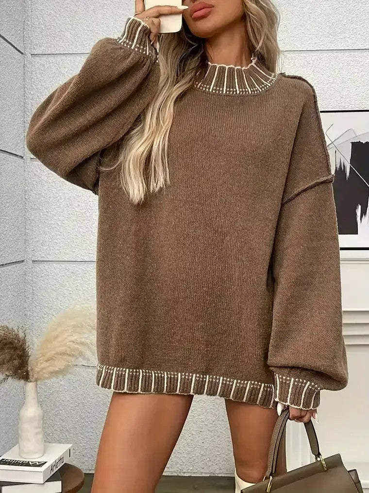 Women's Oversized Contrast Stripe Sweater