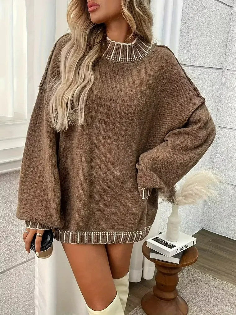 Women's Oversized Contrast Stripe Sweater