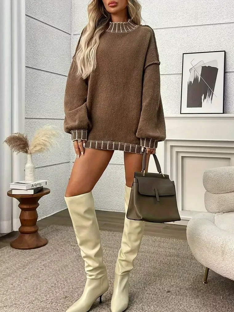 Women's Oversized Contrast Stripe Sweater