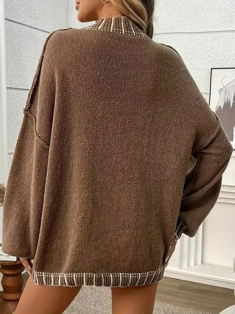 Women's Oversized Contrast Stripe Sweater