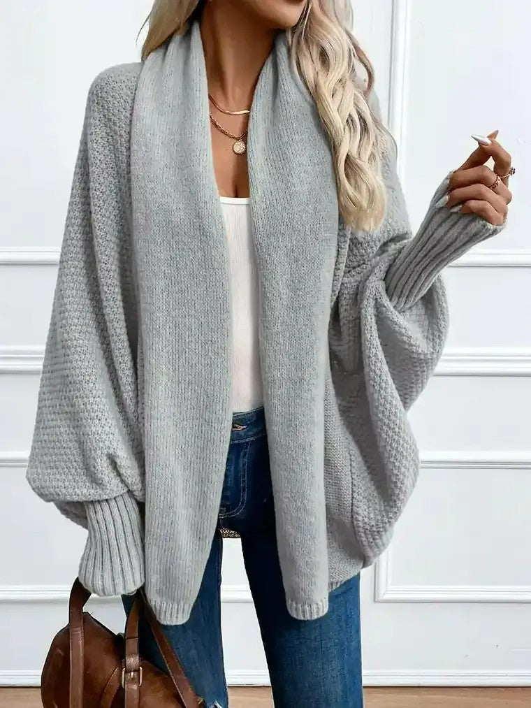 Women's Oversized Shawl Collar Cardigan with Batwing Sleeves