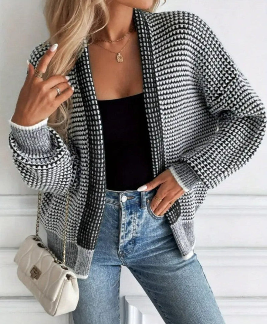 Women's Patterned Open-Front Knit Cardigan