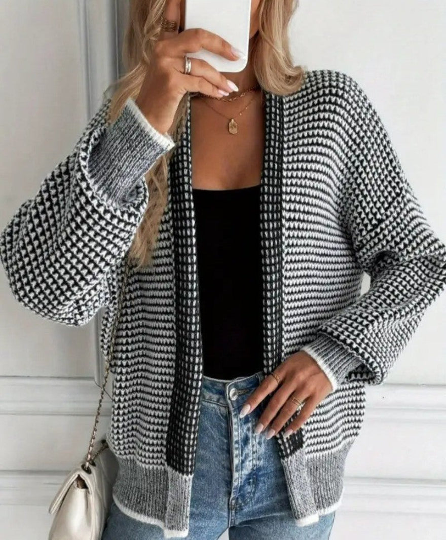 Women's Patterned Open-Front Knit Cardigan