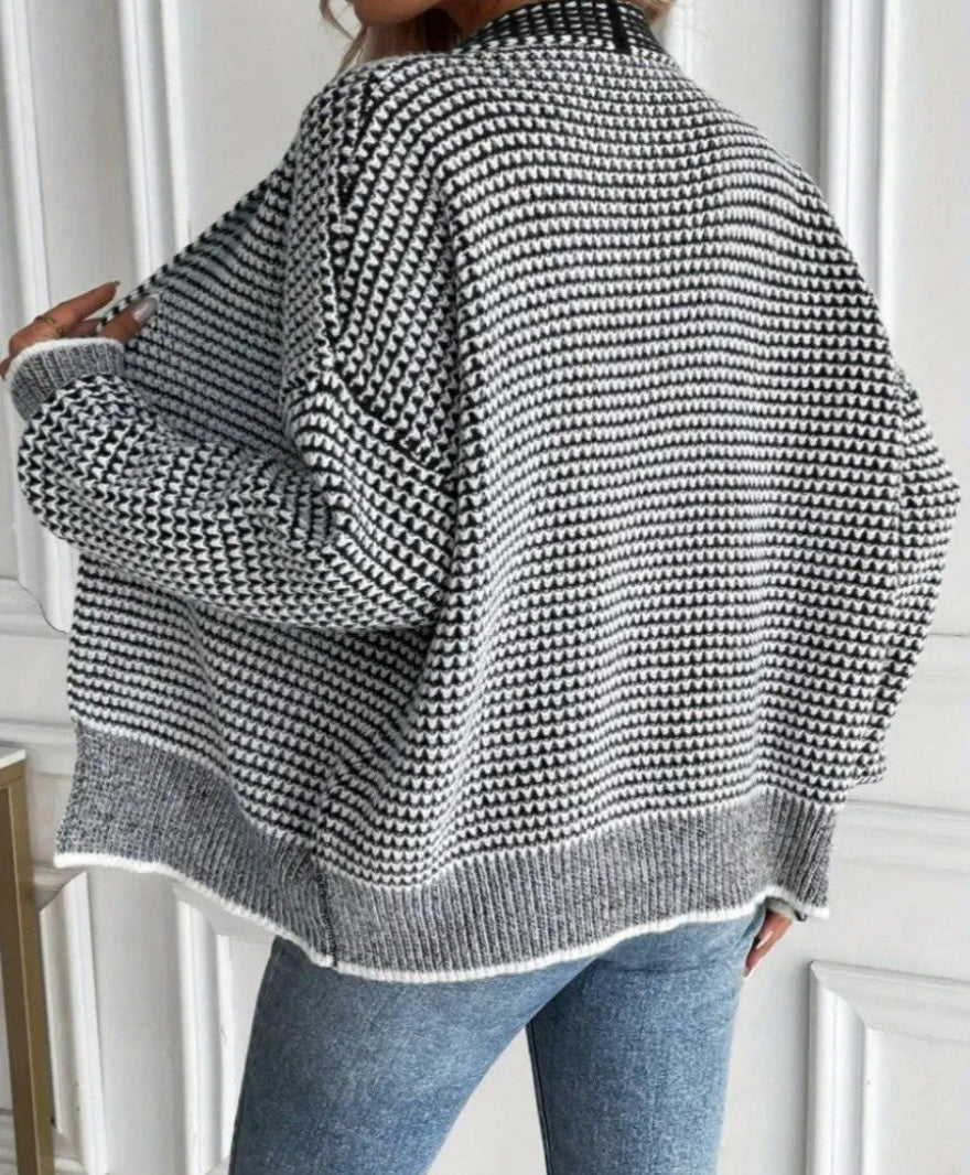 Women's Patterned Open-Front Knit Cardigan