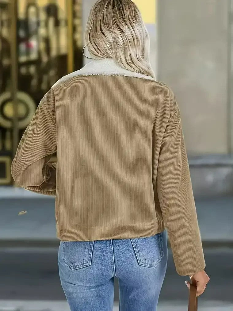 Women's Ribbed Bomber Jacket with Contrast Lining