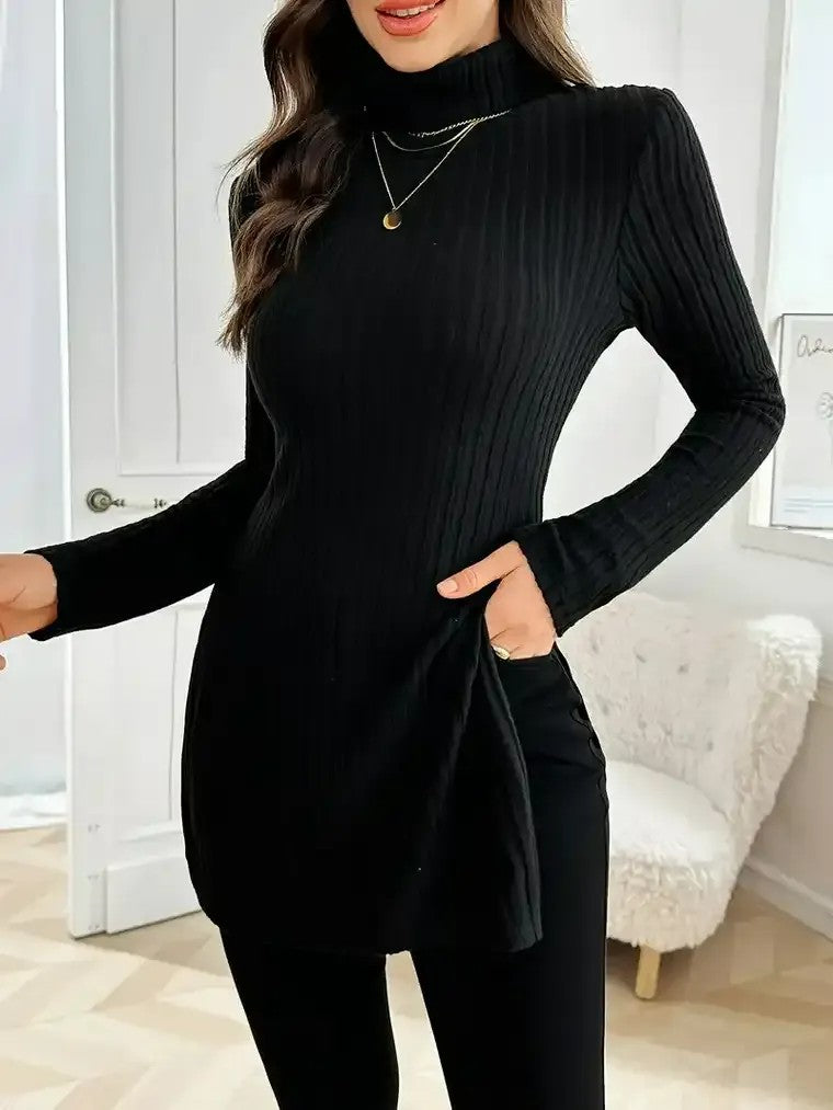 Women's Ribbed Turtleneck Tunic Sweater