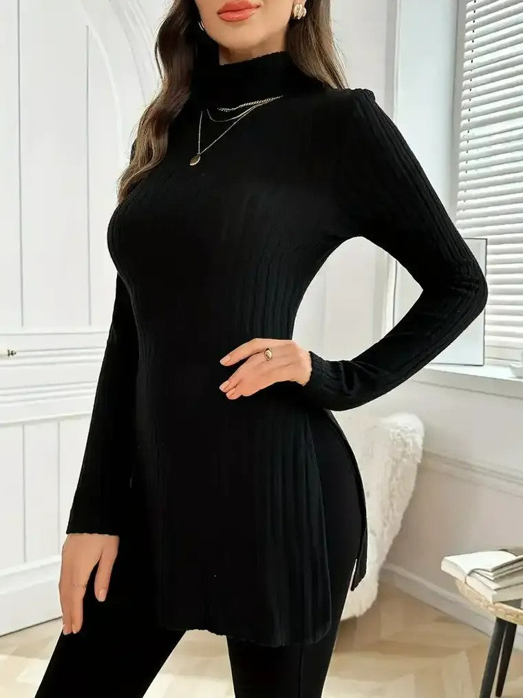 Women's Ribbed Turtleneck Tunic Sweater