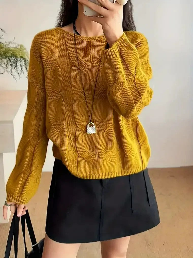 Women's Round Neck Cable Knit Sweater