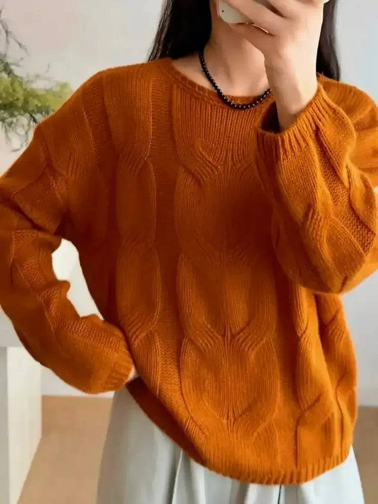 Women's Round Neck Cable Knit Sweater