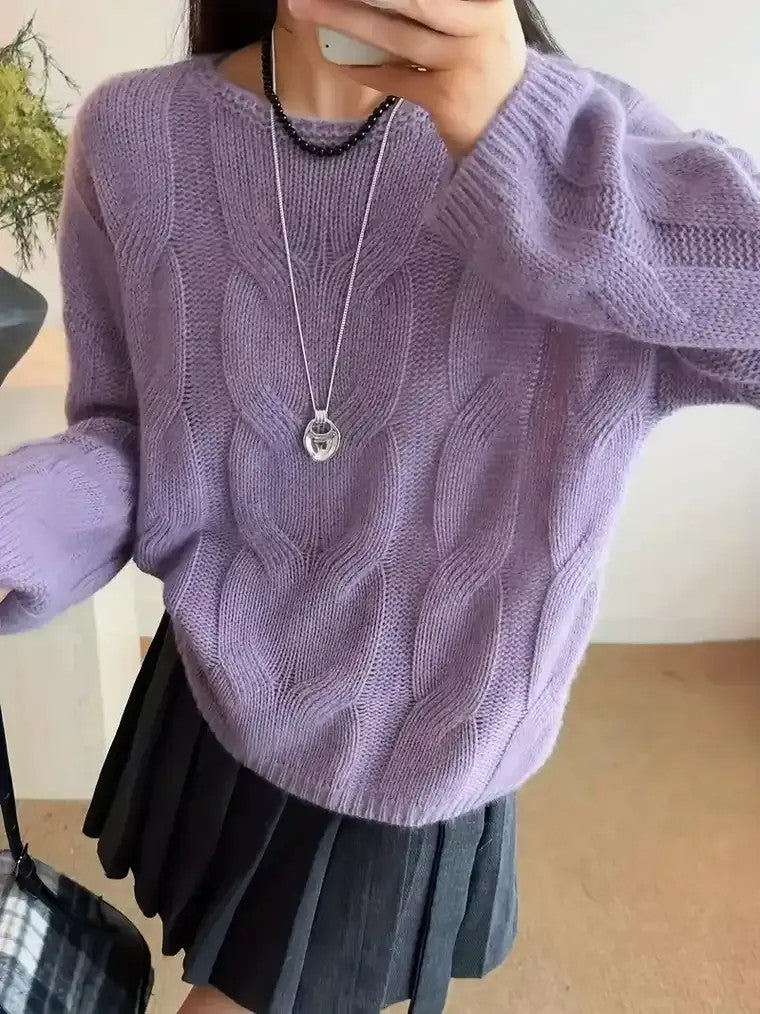 Women's Round Neck Cable Knit Sweater