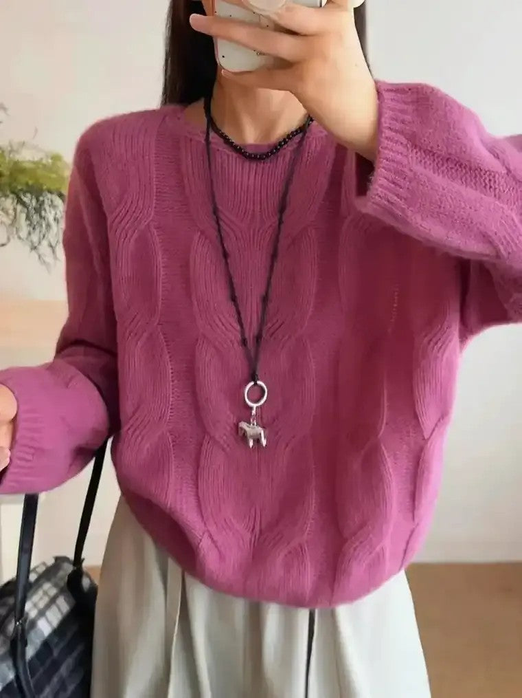 Women's Round Neck Cable Knit Sweater