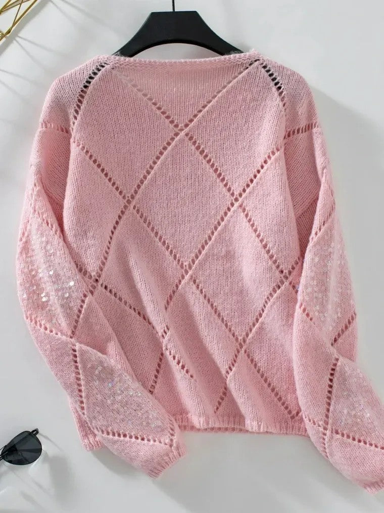Women's Sequin Diamond Knit Sweater