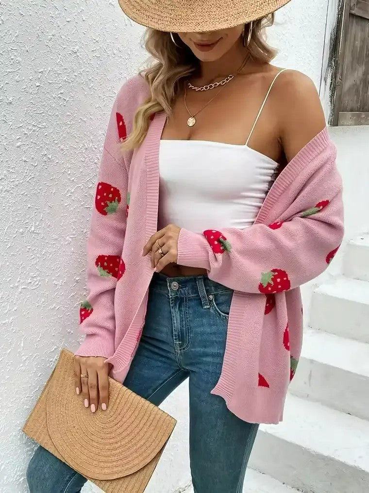 Women's Strawberry Print Cardigan