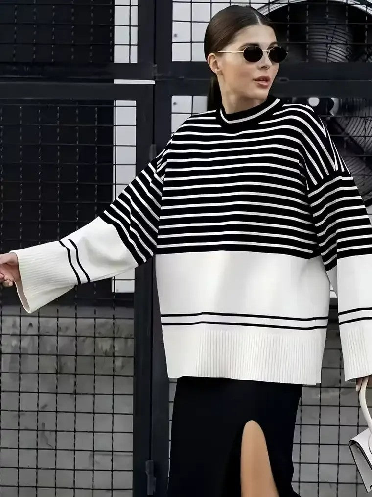 Women's Striped Mock Turtleneck Sweater
