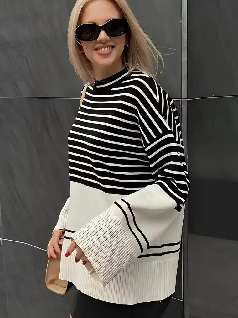 Women's Striped Mock Turtleneck Sweater