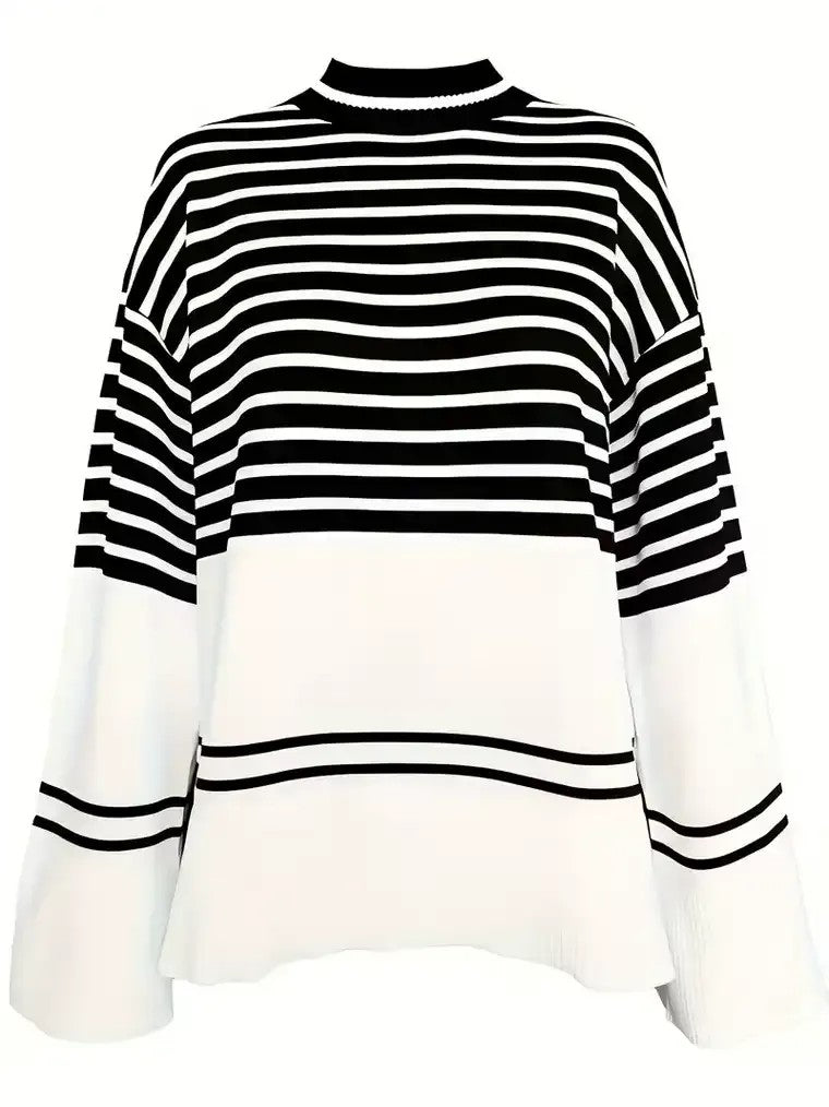 Women's Striped Mock Turtleneck Sweater