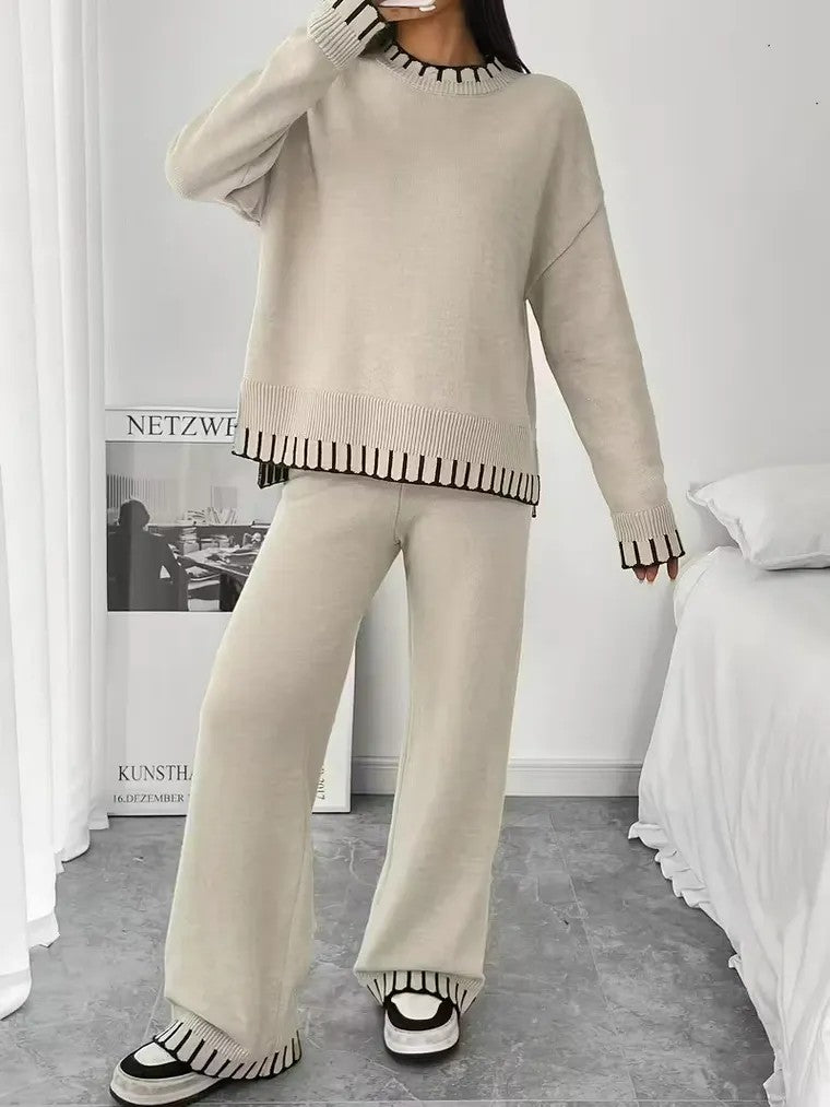 Women's Striped Trim Knit Set