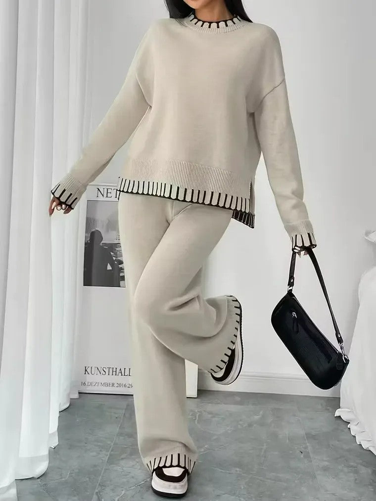 Women's Striped Trim Knit Set