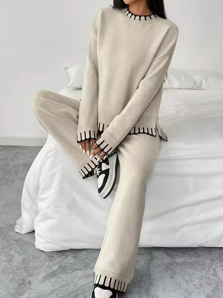 Women's Striped Trim Knit Set